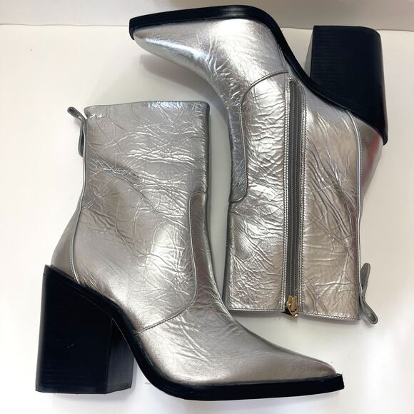LARROUDE NWT James Crinkled Metallic Leather Boots in Silver Size 8.5 - Picture 10 of 14